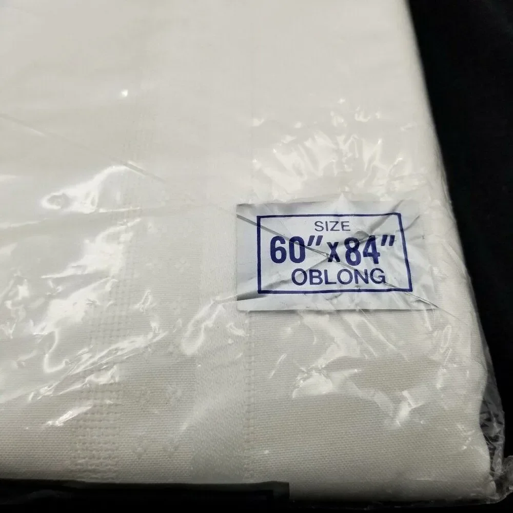 Vintage Elrene Satin Stripe Fabric White Tablecloth Oblong 60 x 84 New